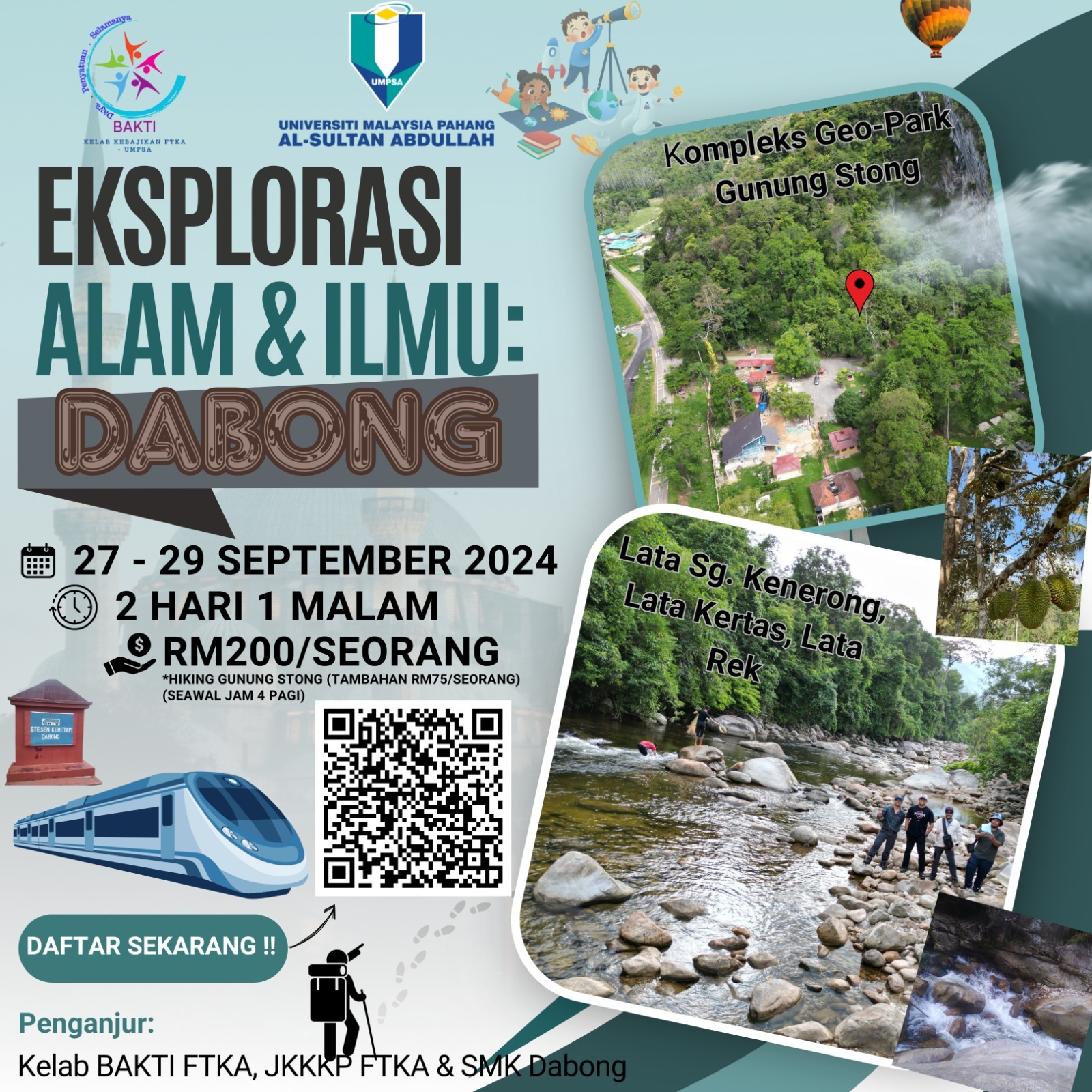 Program Eksplorasi Alam &amp; Ilmu: Dabong, Kelantan pada 27-29 September 2024 Fakulti Teknologi Kejuruteraan Awam, UMPSA anjuran Kelab BAKTI FTKA, Jawatankuasa KKP FTKA dan SMK Dabong, Kelantan Darul Naim